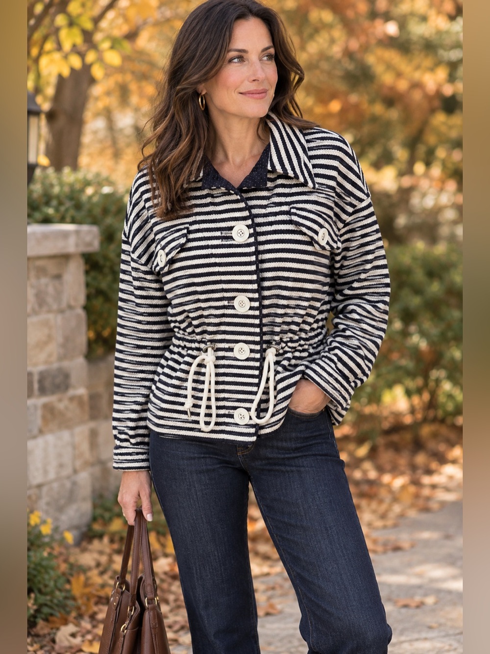 CAbi Knit Harbor Striped Navy White Jacket